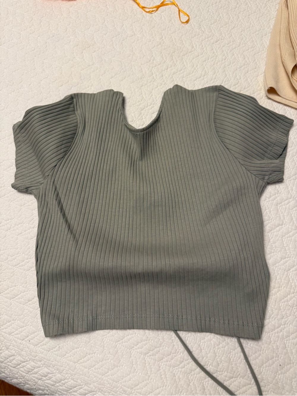Zara Ribbed Short Sleeve Crop Top in Olive